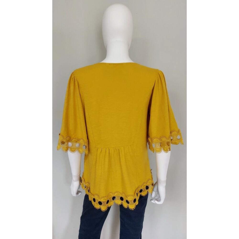 Boden Ayla Top Womens UK 12 US 8 Mustard Short Sleeve V Neck Crochet Tassels - Picture 6 of 11